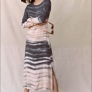 Anthropologie DOLAN Tie-Dye Midi Dress Long Sleeves Trina Cream Blue Gray